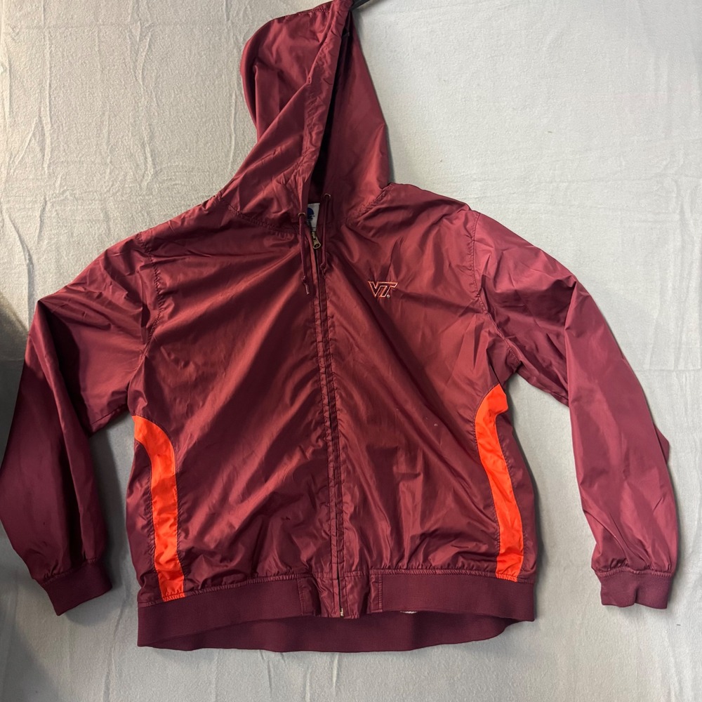 NCAA Virginia Tech Hokies Windbreaker Jacket Maroon Full Zip Hooded‎ Mens XL